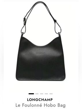 Longchamp Le Foulonne M black pebbled leather hobo bag